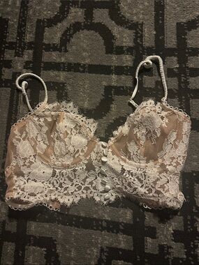 For Love And Lemons Nude and White Lace Longline Bralette
